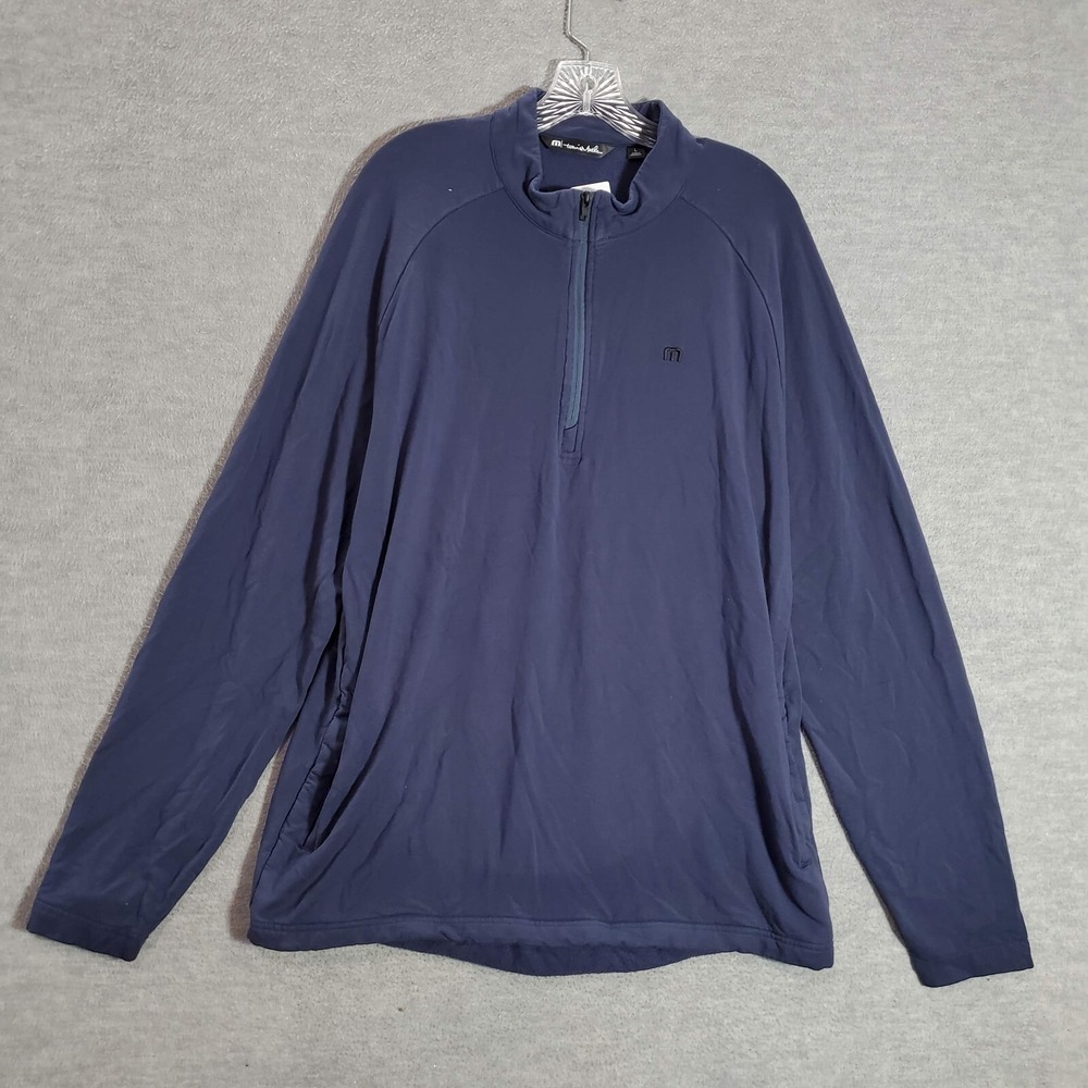 Travis‎ Mathew Men Sweatshirt Large Blue 1/4 Zip Mock Neck Pocket Long Sleeve
